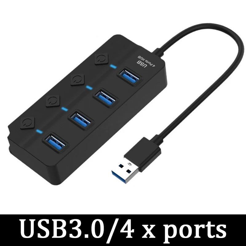 4/7Ports USB Hub USB Adapter Multi Ports Use Power Adapter Extensor USB 2.0 3.0 PC Computer Accessories Switch USB For PC Laptop - Onestopdealershop