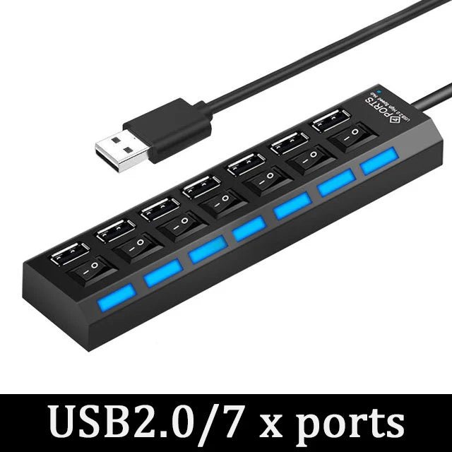 4/7Ports USB Hub USB Adapter Multi Ports Use Power Adapter Extensor USB 2.0 3.0 PC Computer Accessories Switch USB For PC Laptop - Onestopdealershop