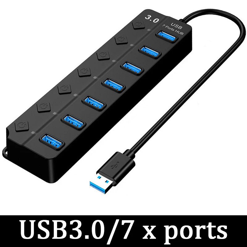 4/7Ports USB Hub USB Adapter Multi Ports Use Power Adapter Extensor USB 2.0 3.0 PC Computer Accessories Switch USB For PC Laptop - Onestopdealershop