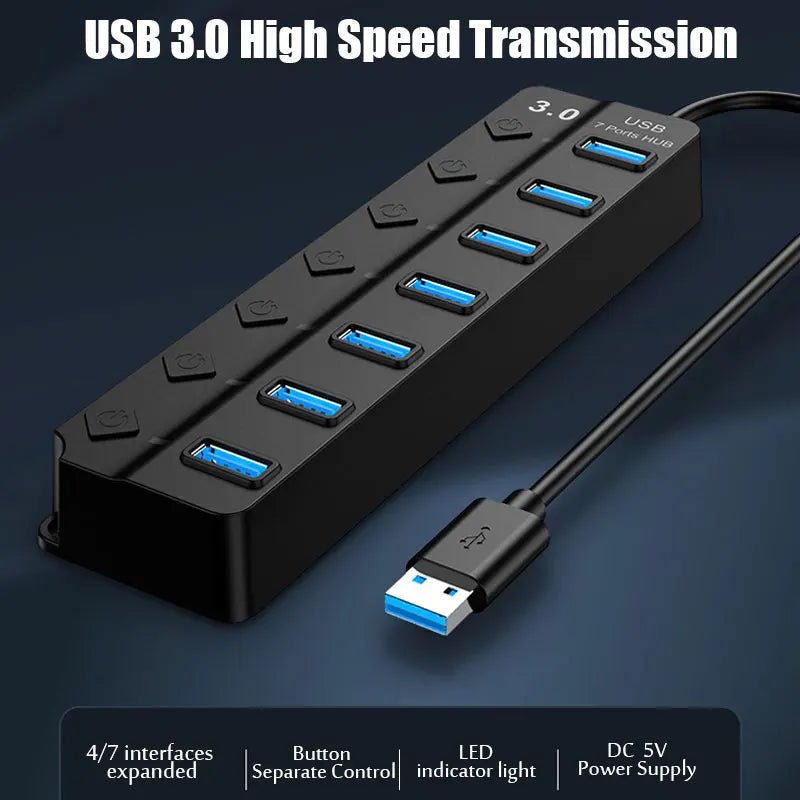 4/7Ports USB Hub USB Adapter Multi Ports Use Power Adapter Extensor USB 2.0 3.0 PC Computer Accessories Switch USB For PC Laptop - Onestopdealershop