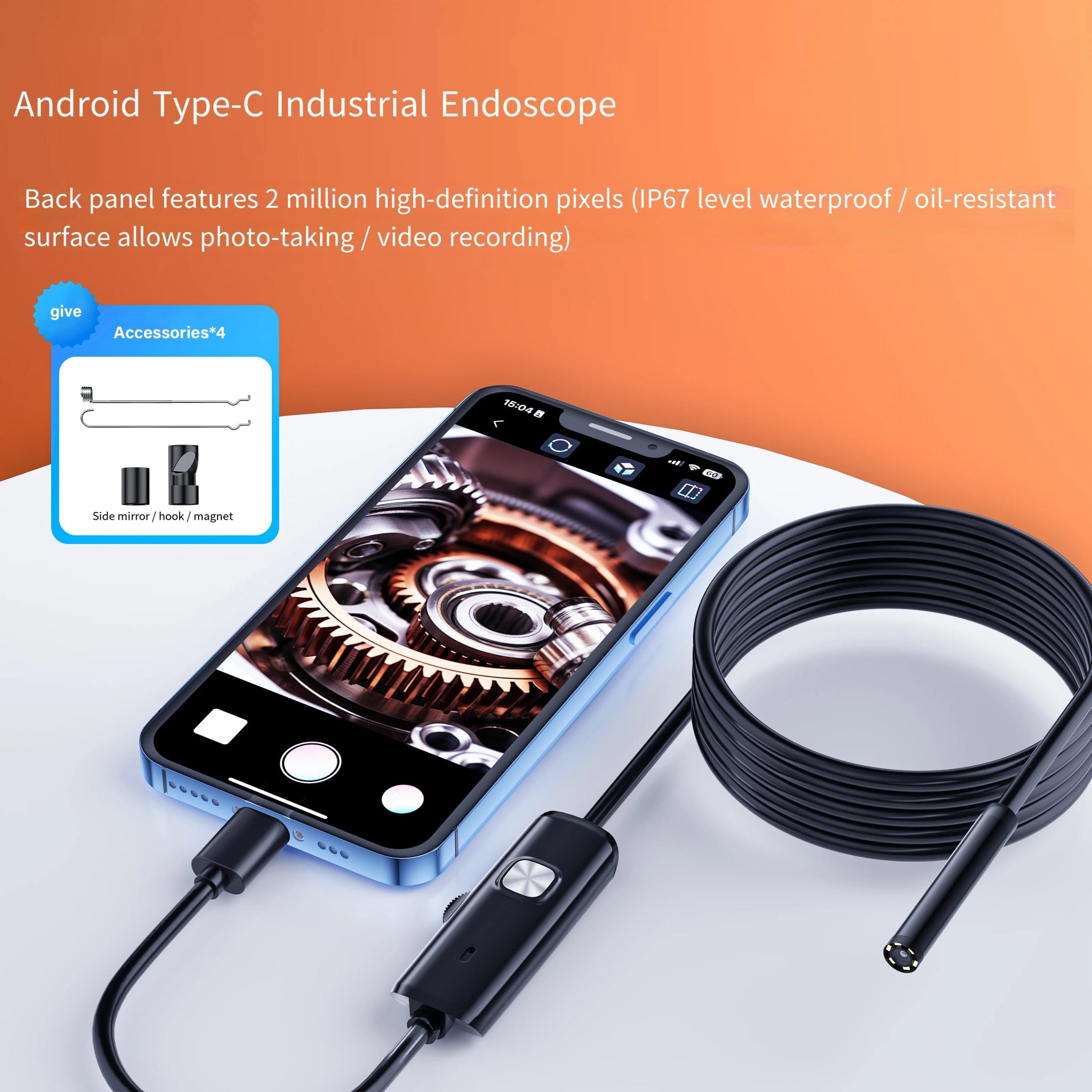 7.0MM TYPE - C Endoscope Camera IP67 Waterproof 6 LEDs Adjustable USB Android Flexible Inspection Borescope Cameras for Phone PC - Onestopdealershop