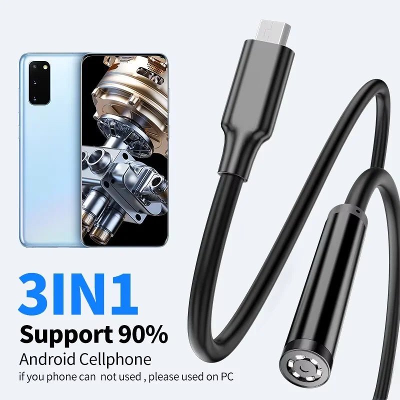 GUANMOU Android Endoscope Camera 7mm 3 IN1 Micro USB Type C Borescope Mini Camera Waterproof LED Car Inspection For Android PC - Onestopdealershop