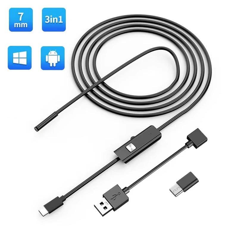 GUANMOU Android Endoscope Camera 7mm 3 IN1 Micro USB Type C Borescope Mini Camera Waterproof LED Car Inspection For Android PC - Onestopdealershop