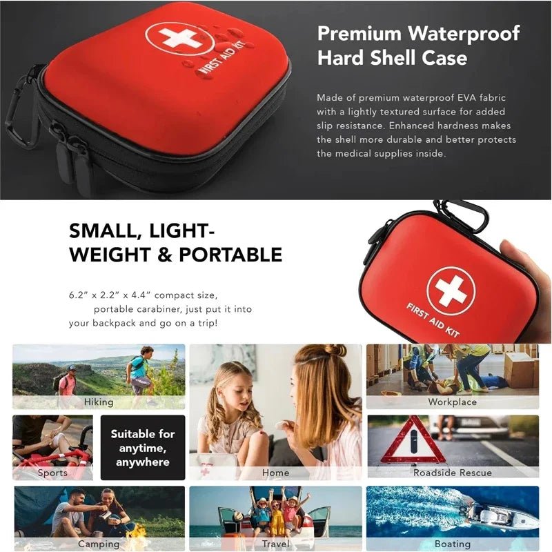 Portable First Aid Kit in Hard Shell Case with Carabiner Clip & Compact Emergency Medical Bag for Home, Outdoor, Travel, Cam; - (' - Onestopdealershop