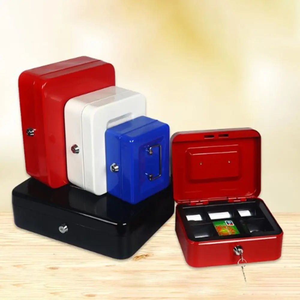 Small/Large Locking Cash Box Safe Double Layer Lock Storage Box Key Lock/ Password with Combination Lock Money Saving Organizer - Onestopdealershop