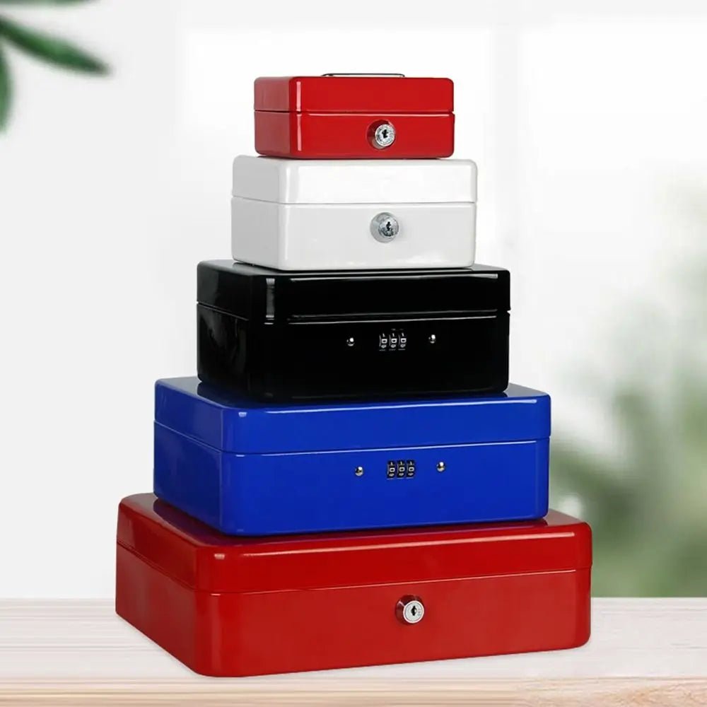 Small/Large Locking Cash Box Safe Double Layer Lock Storage Box Key Lock/ Password with Combination Lock Money Saving Organizer - Onestopdealershop