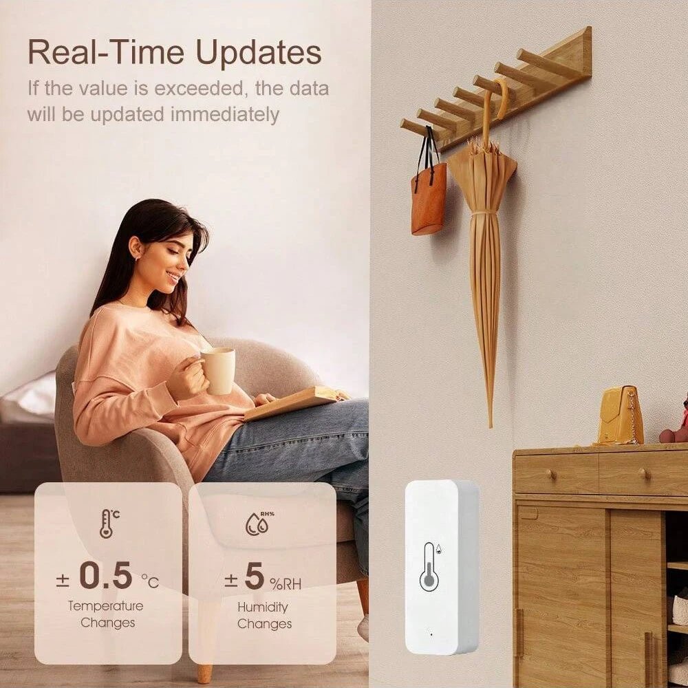 Smart Temperature & Humidity Sensor with WiFi Low Battery Alert Intelligent Climate Control Device Indoor Environment Monitoring - Onestopdealershop
