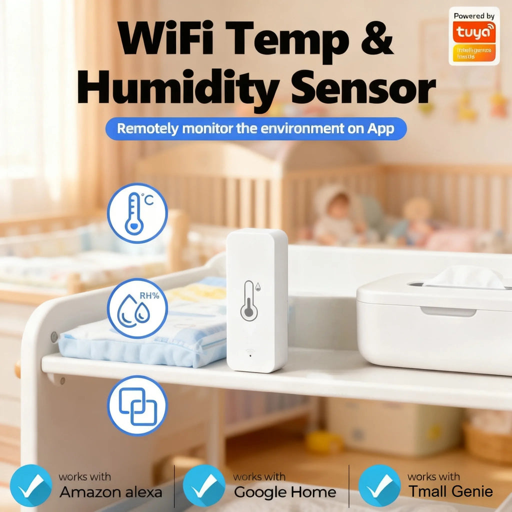 Smart Temperature & Humidity Sensor with WiFi Low Battery Alert Intelligent Climate Control Device Indoor Environment Monitoring - Onestopdealershop