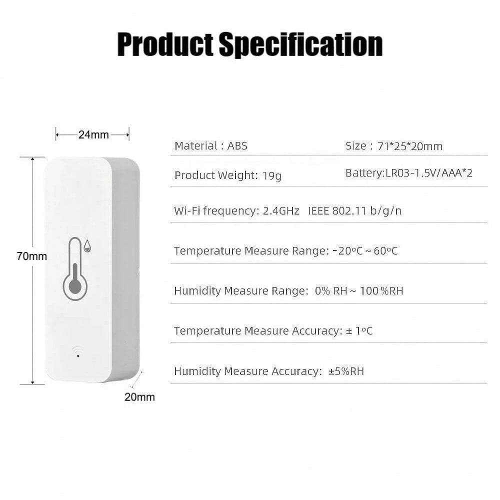 Smart Temperature & Humidity Sensor with WiFi Low Battery Alert Intelligent Climate Control Device Indoor Environment Monitoring - Onestopdealershop