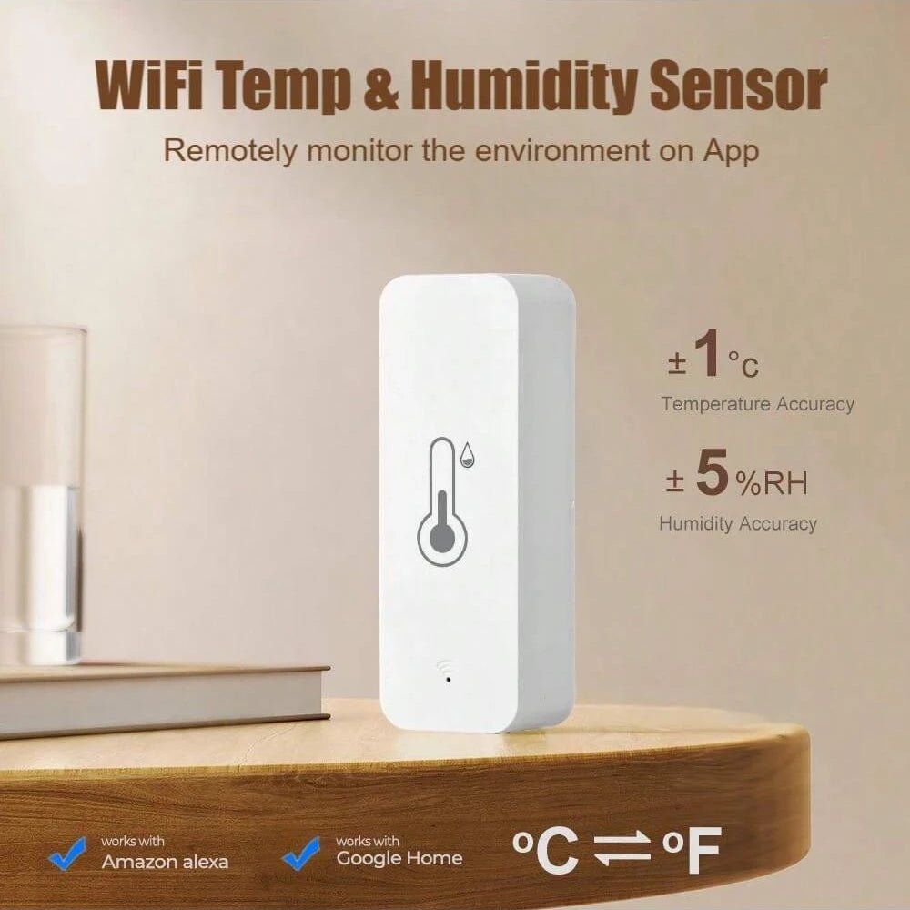 Smart Temperature & Humidity Sensor with WiFi Low Battery Alert Intelligent Climate Control Device Indoor Environment Monitoring - Onestopdealershop