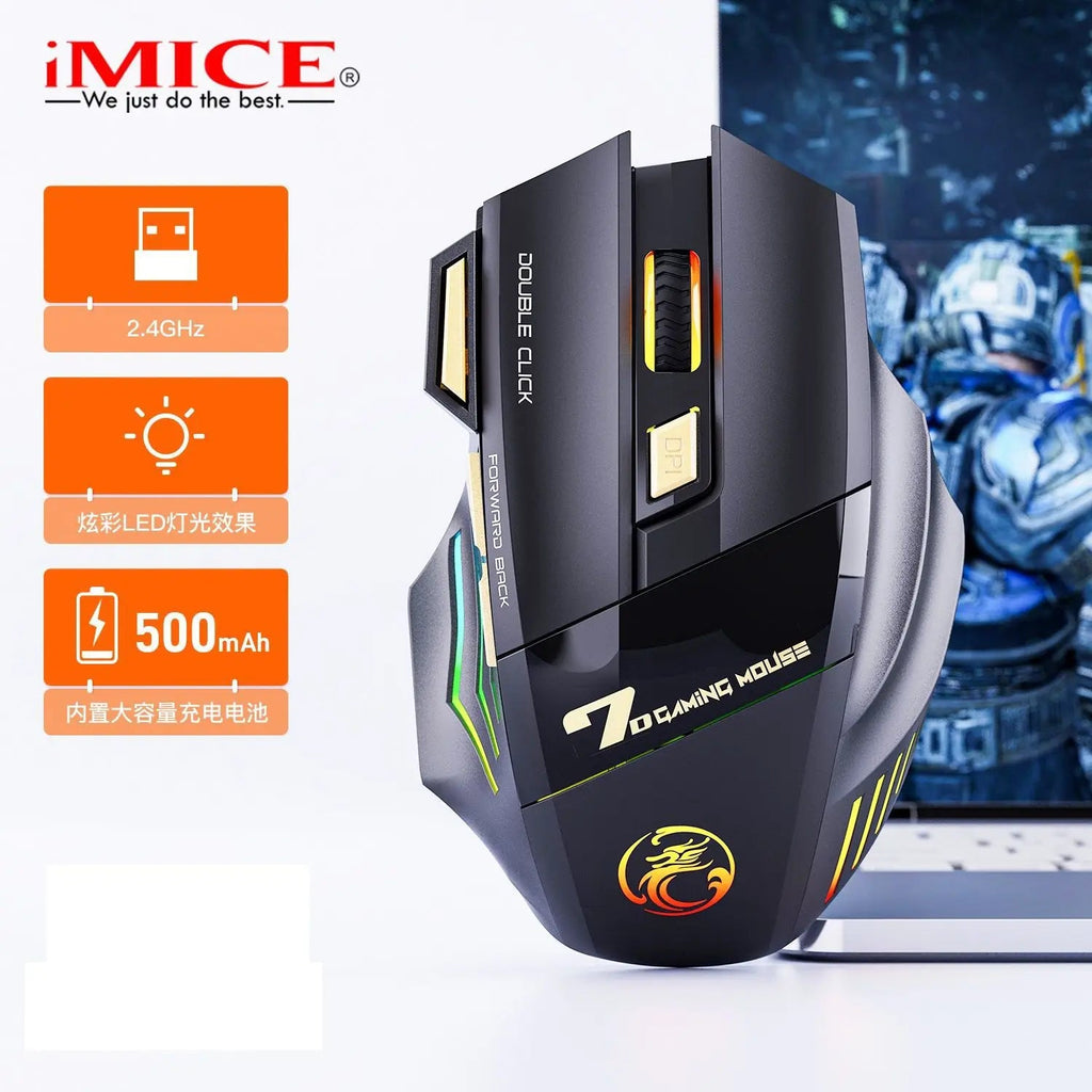 Wireless Gaming Mouse 2.4G Bluetooth Dual Mode 7 Keys 3200 DPI Regulation Mice with Muted Click RGB Lighting Recharge USB GWX7 - Onestopdealershop