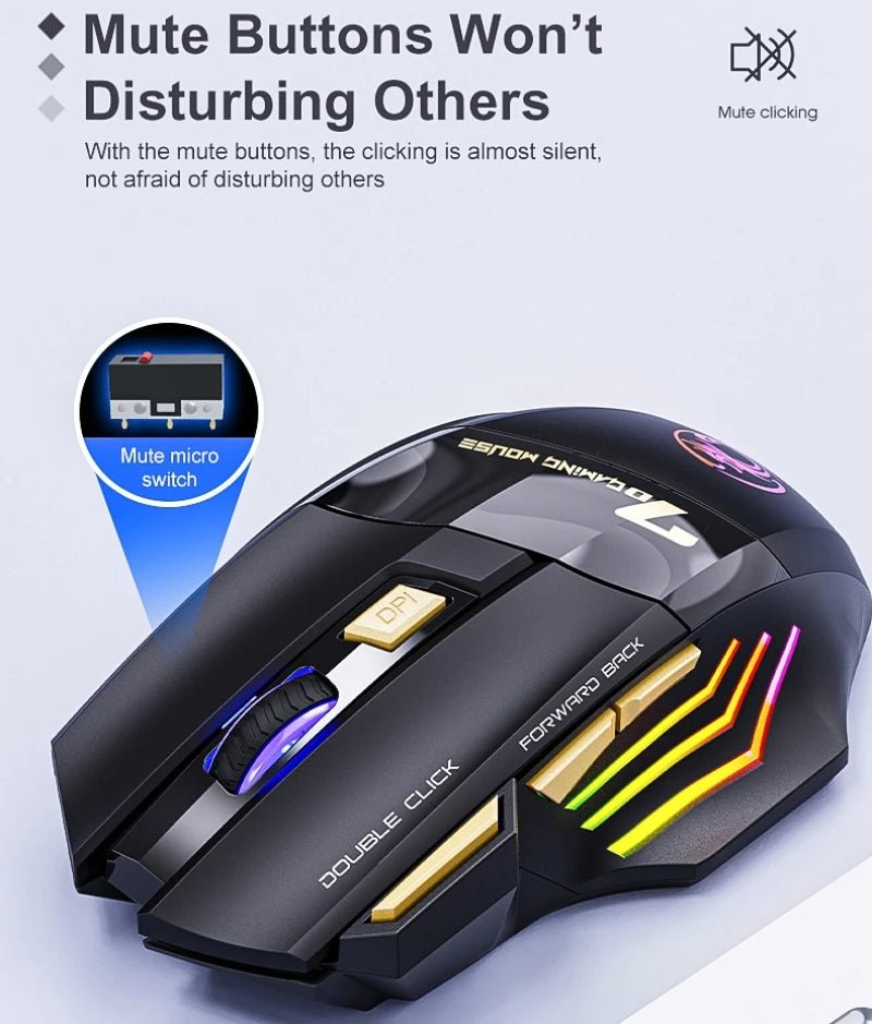Wireless Gaming Mouse 2.4G Bluetooth Dual Mode 7 Keys 3200 DPI Regulation Mice with Muted Click RGB Lighting Recharge USB GWX7 - Onestopdealershop