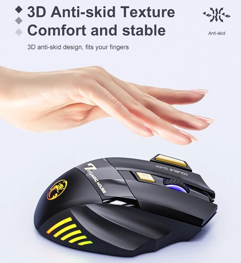 Wireless Gaming Mouse 2.4G Bluetooth Dual Mode 7 Keys 3200 DPI Regulation Mice with Muted Click RGB Lighting Recharge USB GWX7 - Onestopdealershop