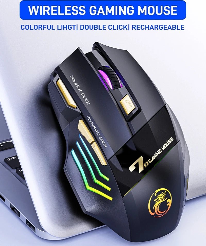 Wireless Gaming Mouse 2.4G Bluetooth Dual Mode 7 Keys 3200 DPI Regulation Mice with Muted Click RGB Lighting Recharge USB GWX7 - Onestopdealershop