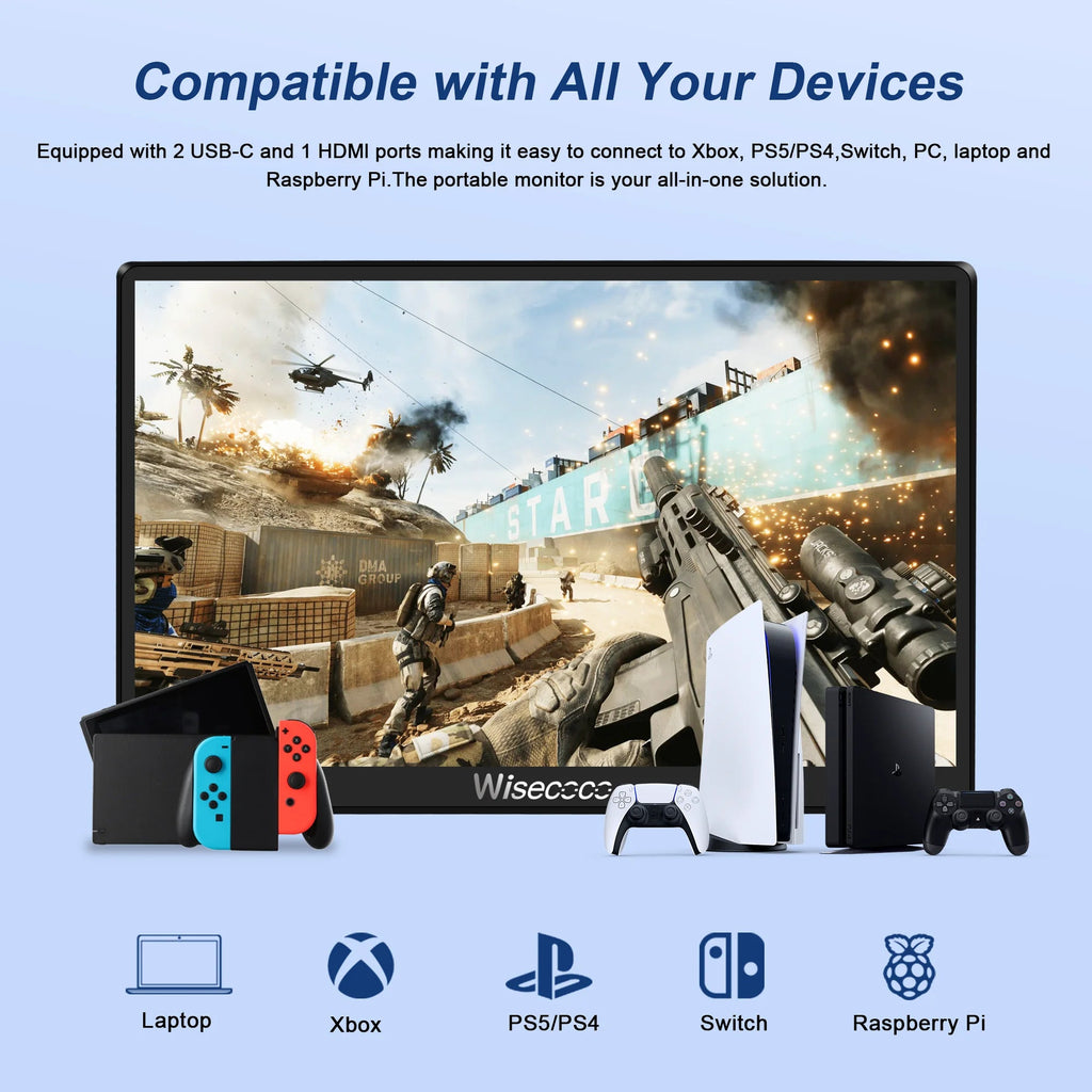 Wisecoco 7 Inch Portable Touch Monitor 120Hz Gaming Laptop IPS LCD 1920x1080 FHD Display for PC Raspberry Pi XBox Switch - Onestopdealershop