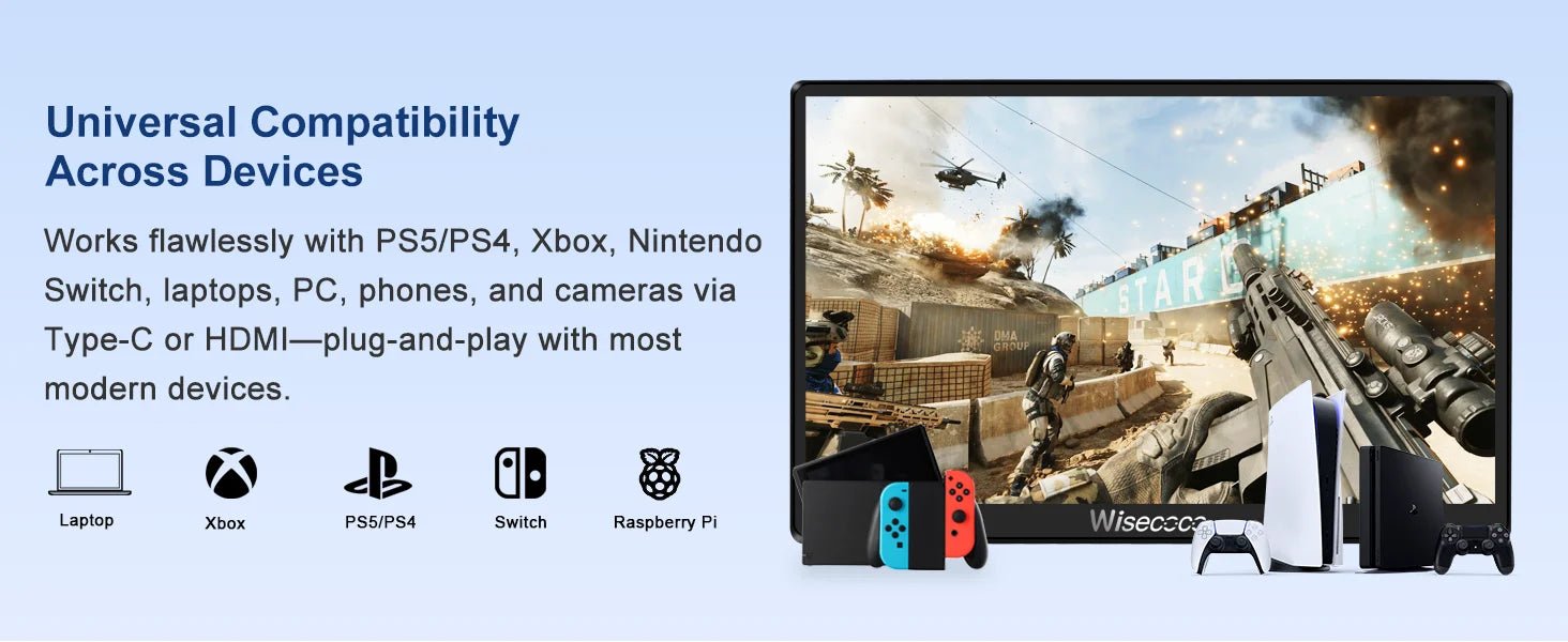 Wisecoco 7 Inch Portable Touch Monitor 120Hz Gaming Laptop IPS LCD 1920x1080 FHD Display for PC Raspberry Pi XBox Switch - Onestopdealershop