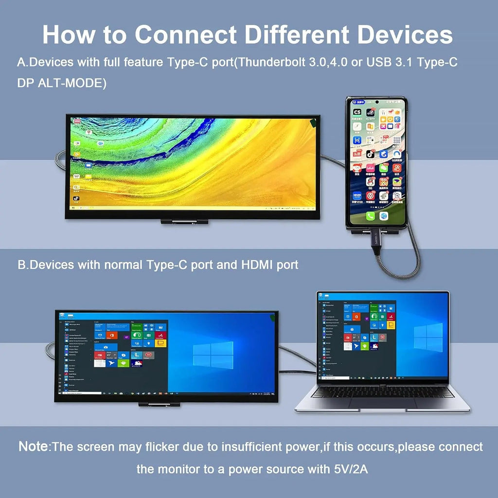 Wisecoco12.3/11.3'' 1920x720 Touch Portable Monitor Stretched Bar Screen HDMI Gaming Monitor for PC Laptop Raspberry Pi 5/4/3 - Onestopdealershop