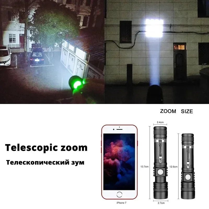 XIWANGFIRE High Power Led Flashlights Zoomable SS - 518 Torch With USB Charger T6 Lamp Beads 4 Lighting Modes Multifunction Lamps - Onestopdealershop